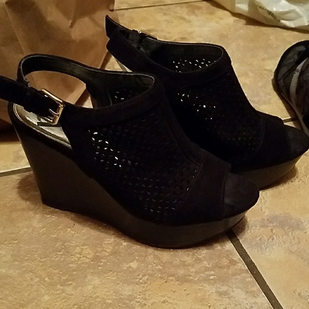 Black Faux Suede Wedges size 6.5